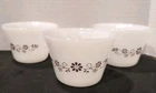 Ramekin bowl  3Vintage Dynaware Pyr-O-Rey Milk Glass Custard Cups  Daisy Flower