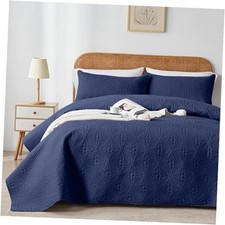 Full/Queen Quilt Set Microfiber Lightweight Full/Queen 90"x96" Navy Blue