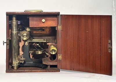 Antique 19th Century Brass Bar Limb Microscope with Box & Bullseye ...