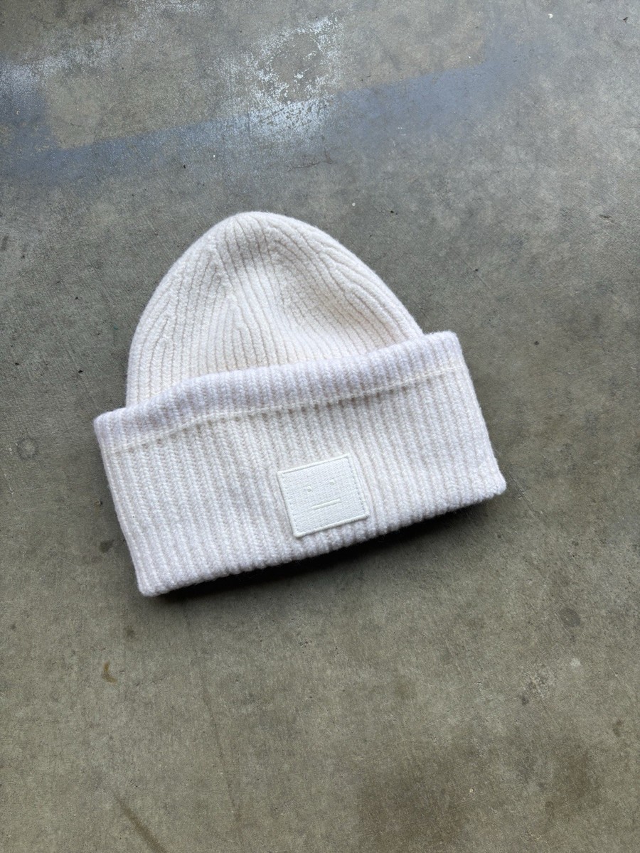Acne Studios White Unisex Knit Hat ACNE STUDIOS Kassia Logo-Appliquéd Cashmere Beanie for Men  main image 4