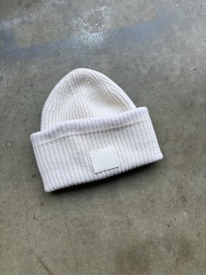 Acne Studios Ivory Smile Face Wool Beanie Hat
