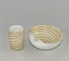 Vintage Murano MCM Cased Glass Gold Fleck Aventurine Cigarette Tube Ashtray Set