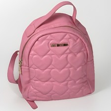 MOSCHINO Heart-Quilted Faux-Leather Backpack Pink Gold Zip 9  