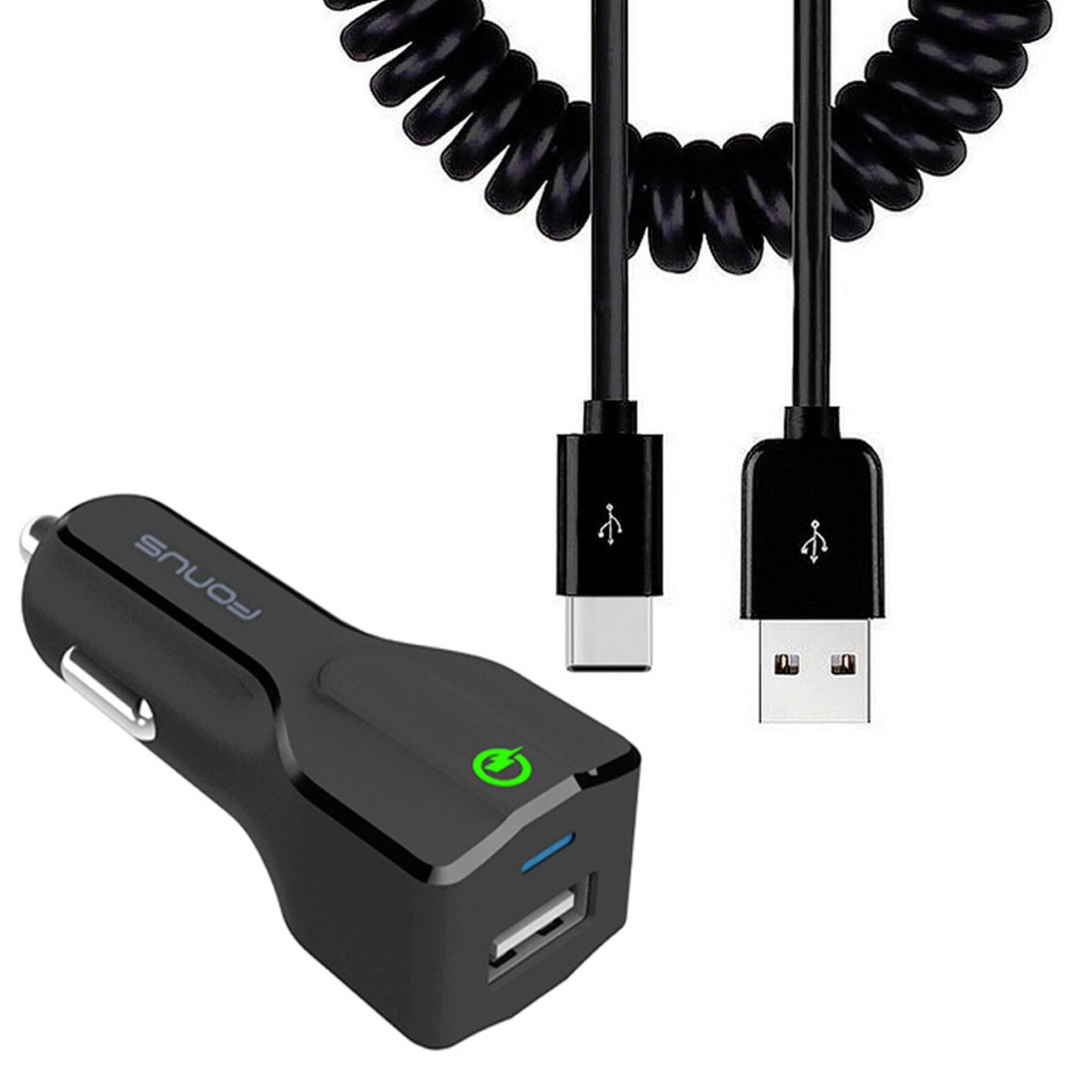 For Samsung Galaxy S24/Ultra/Plus - 18W Fast Car Charger USB Port Coiled Cable