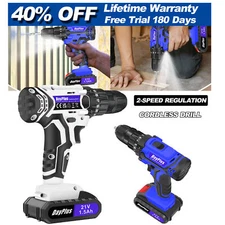 21V Cordless Drill Electric 2-gear Combi Drill Power Tool Screwdriver Bit Set