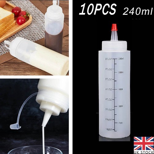 10PCS Squeeze Bottle with Nozzle Sauce Food Grade Salad Dressing Plastic 8 oz - Picture 3 of 14