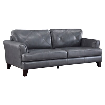 TOP GRAIN LEATHER MATCH BURNISHED GRAY GREY SOFA LIVING ROOM FURNITURE