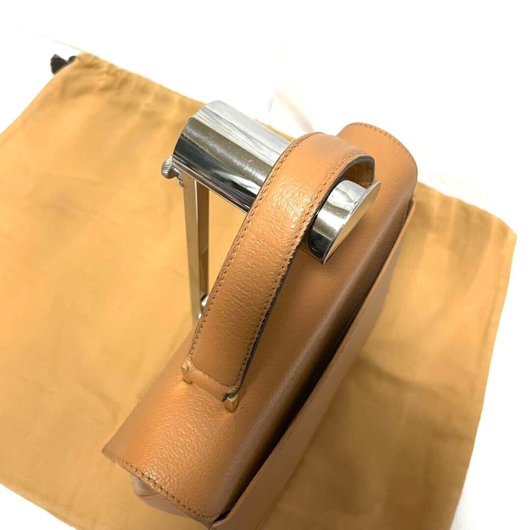 Old Celine Mini Handbag Bag Leather Beige Brown Gold Turn Old Celine Mini Handbag Bag Leather Beige Brown Gold Turn