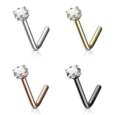 1pc Twin Prong Set CZ Gem Stars 20g Nose Ring Stud 316L Surgical Steel