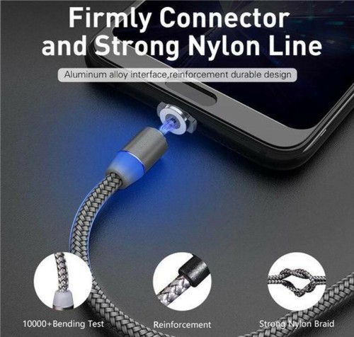 USB 360° Round LED Magnetic Charging Cable Micro USB, USB Tyep C, and iPhone - Picture 5 of 5
