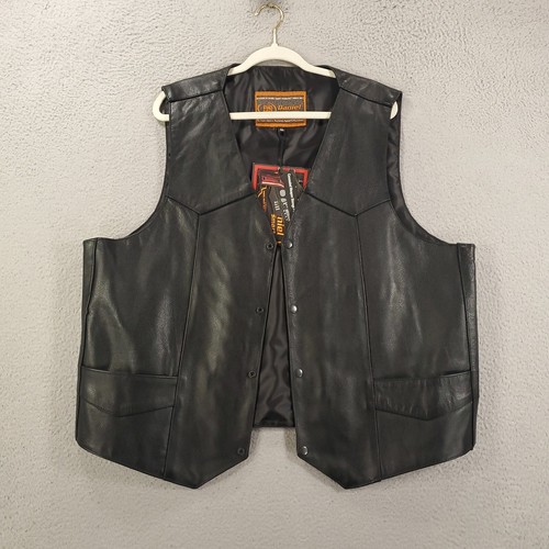 New Leather Motorcycle Concealed Cary Vest Mens 4XL Black Biker Club Riding Snap - Picture 2 of 13
