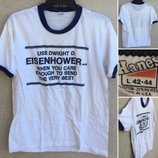 Vintage USS DWIGHT D EISENHOWER Ringer Tee T Shirt 70s 80s Made In USA Size L