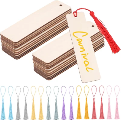 HILEYU 64 Pcs Wood Blank Bookmarks Set,32 Pcs DIY Wooden Craft Bookmark and 32 Pcs