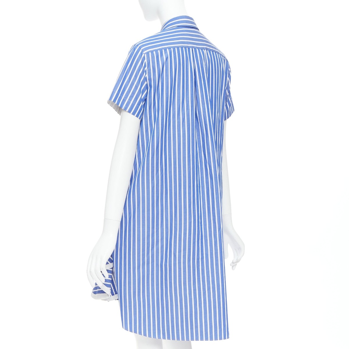 SACAI 2018 blue white cotton striped cascade zip side shirt SACAI 2018 blue white cotton striped cascade zip side shirt