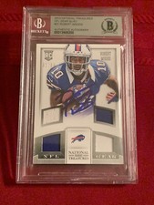 Robert Woods Signed ‘13 National Treasures Gear Quad RC Bills Texans Beckett