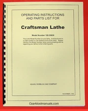 CRAFTSMAN-Dunlap 6" Metal Lathe 109.20630 Instructions & Parts Manual 0192