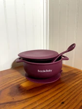 NEW! Bazzle Baby Anchor Silcone Bowl With Spoon and Lid- Cranberry