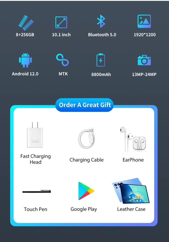 Stylish  Android Tablet 10.1-inch 8GB RAM+256GB Dual SIM Dual Standby HD Display - Image 3 of 4