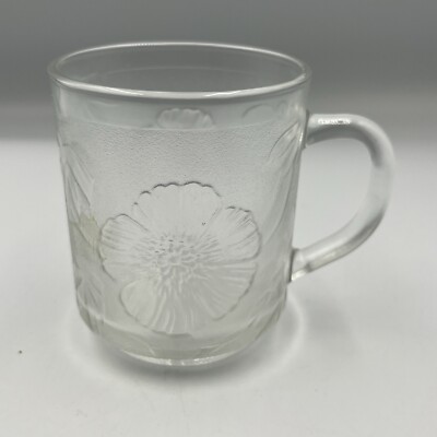 Vintage KIG Indonesia clear glass mug embossed Hibiscus And Tropical Leaves  | eBay