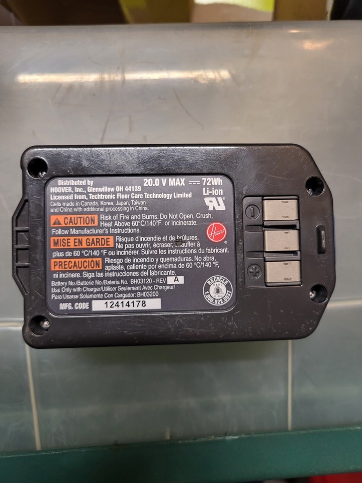 Genuine Original OEM Hoover Lithium Life 20.0 V Max72Wh Battery