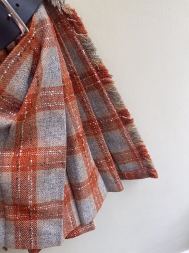Handmade Orange Grey Checked Kilt Size 12 14 100% Wool Leather Buckles - Picture 5 of 8