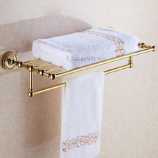 Wall Mount Poli Gold Towel Rack Holder Shelf Luxury Solid Brass Bathroom Fixture