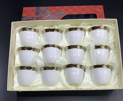 Cups Saucers Porcelain Turkish Arabic Coffee Cup Set 12 Pcs Gold Silver Metal Base 2 5 Oz Home Garden