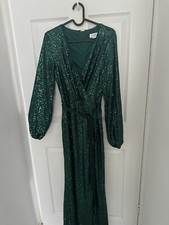 Coast Emerald Green Sequin Long Sleeve Wrap Style Maxi Dress Size 8 Occasion Par