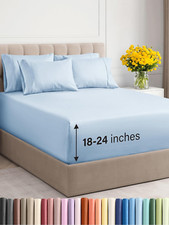 Cooling Extra Deep Queen Sheet Set - 6 Piece Luxury Bedding - Sky Blue
