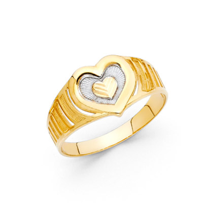 14k 2 Ton Gold Damen Doppelherz Liebe ausgefallener Ring Band Größe 7 Valentinstag