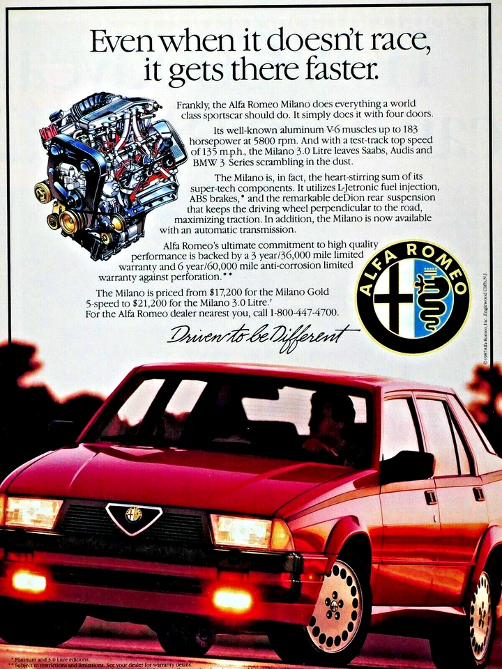 1988 Alfa Romeo Milano винтажный приводом быть другим оригинальная печатная реклама 8,5 x 11 - Изображение 2 из 3