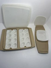 Vtg Tupperware Deviled Egg Keeper Carrier Tray Container AND Chip and Dip