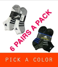 Adidas Men's Low-Cut Performance Socks Size 6-12 Cushioned Athletic 6 Pairs