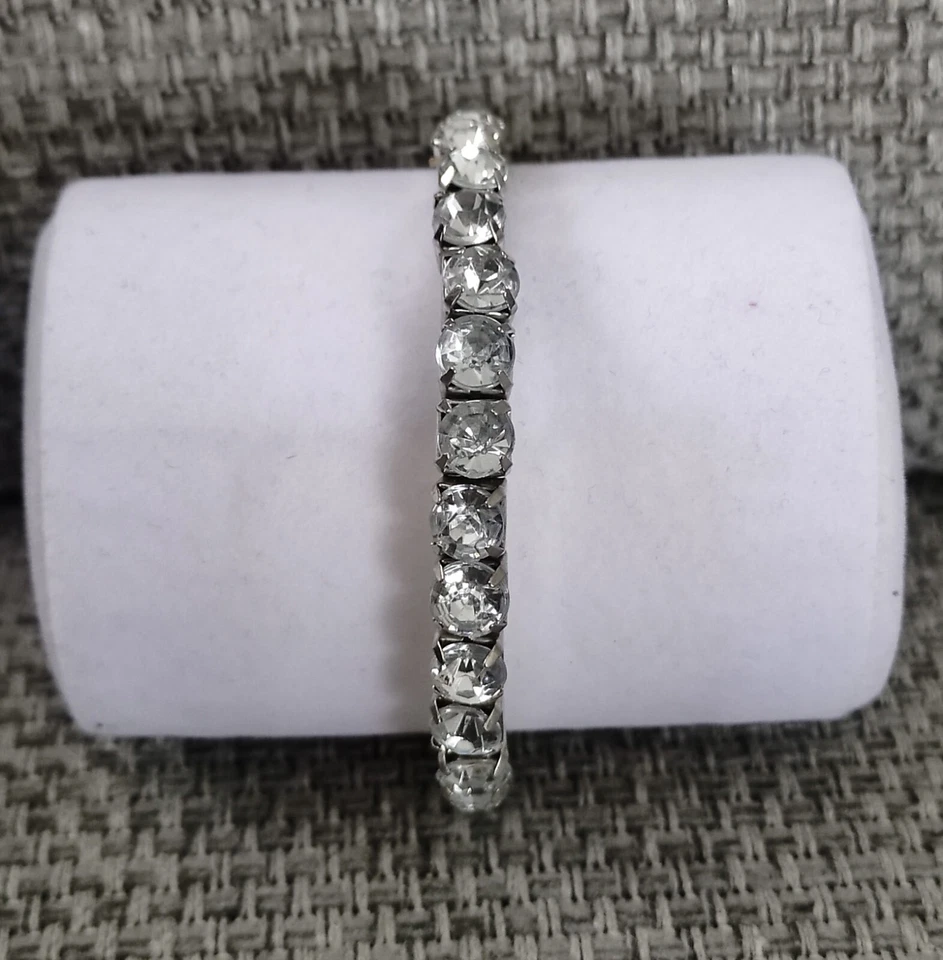 BRACELET ELASTIQUE ARGENTE EN STRASS BLANC - Photo 1/1