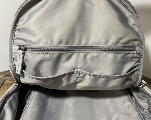 Fossil Canvas Backpack Light Gray w/ White Stripes Laptop Pocket Quality Crafted - Picture 11 of 13
