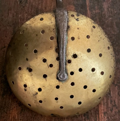 Antique 18th-19th C Hand Forged IRON BRASS BOWL STRAINER LADLE SIEVE #2 VGC - Picture 15 of 24