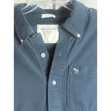 Abercrombie Fitch Mens L Muscle Fit Button Down Shirt Navy Blue Logo Pocket