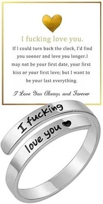 I F Cking Love You Ring for Women, Hope Rings Adjustable Stainless Steel Silver