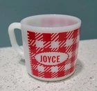 Vtg JOYCE Westfield Coffee Mug Cup Name Milk Glass Red White Plaid Gingham USA