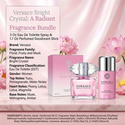Versace Bright Crystal Women EDT 3.0oz + Perfumed Deodorant Stick 1.7oz Bundle