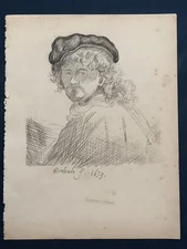 Rembrandt Van Rijn Drawing on paper (Handmade) signed and stamped mixed media.