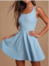 NWT Lulus Home Before Daylight Light Blue Skater Mini Dress Size Medium