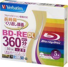 Verbatim Japan VBE260NP5V1 Blu-ray Discs for Repeat Recording, BD-RE DL,