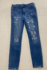 American Eagle Jeans Womens 12 Blue Hi-Rise Jegging Distressed Stretch Pockets