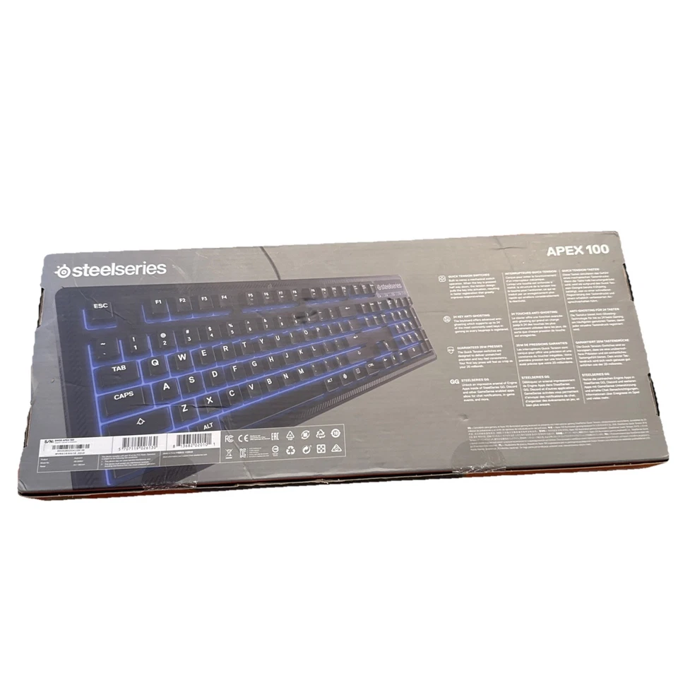 SteelSeries Apex 100 Gaming Keyboard - Tactile & Silent - Blue LED Backlit - Image 4 of 4