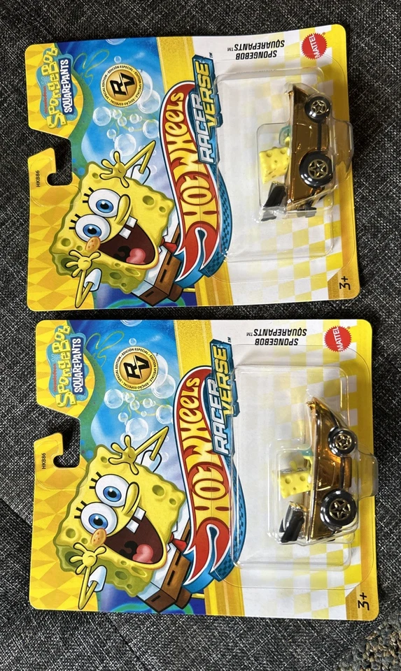 Lot Of 2 Spongebob Squarepants GOLD Edition CHASE 2025 Hot Wheels Racer Verse - Image 2 of 3