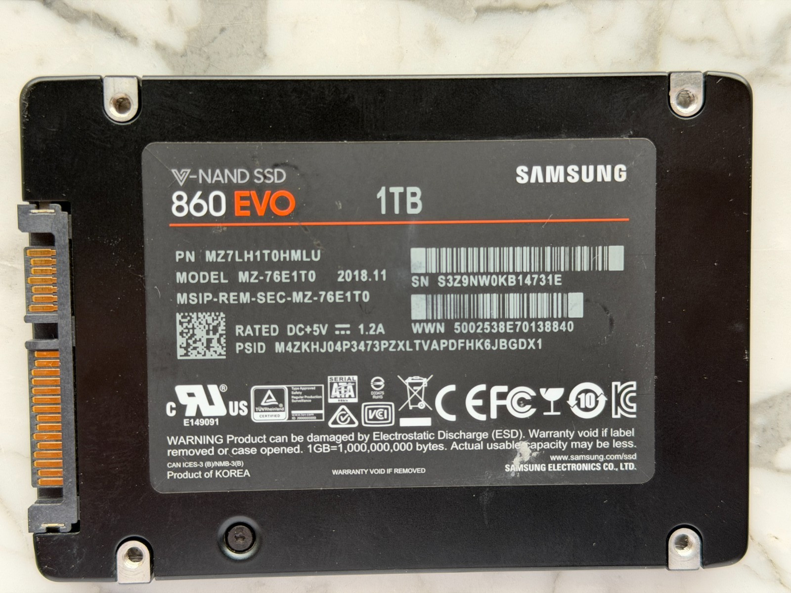 Samsung 860 EVO 2,5" 1TB SSD Interno (MZ-76E1T0B/EU)