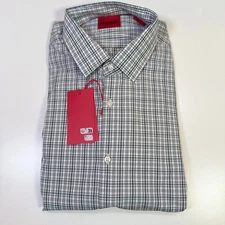 Hugo by Hugo Boss Men's Kenno Slim check Dress Shirt green 17in neck $98