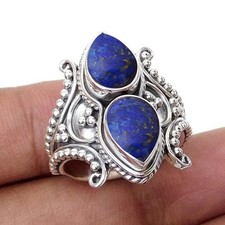 Lapis Lazuli Gemstone Ring 925 Sterling Silver Beautiful Handmade Jewelry R2