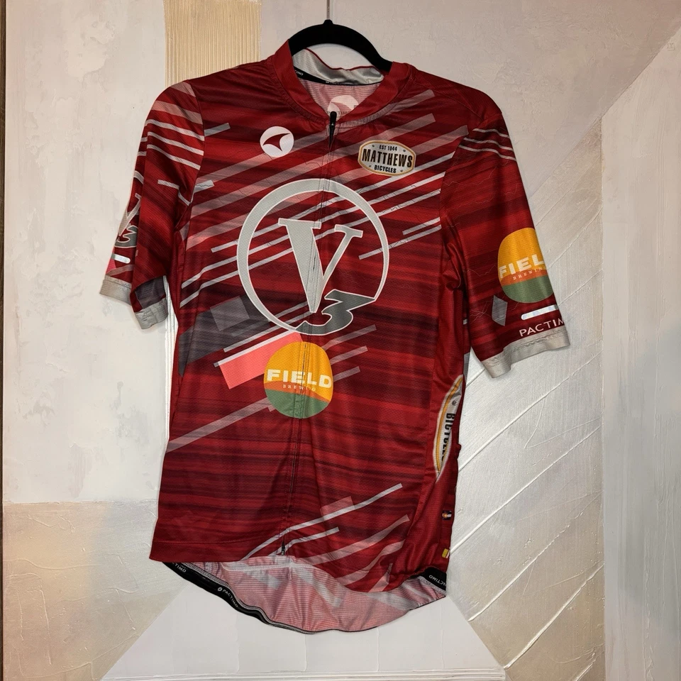 Actimo V3 Matthews 自行车红色骑行套件球衣围兜短裤男式 XL 全拉链 — 第 2/4 张图片